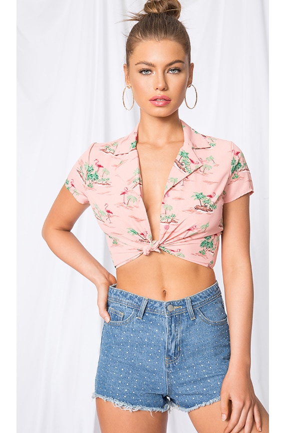 Image 1 of Sienna Button Up Top in Pink Flamingo