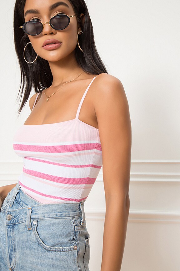 Image 1 of Dionne Striped Knit Bodysuit in Pink Multi