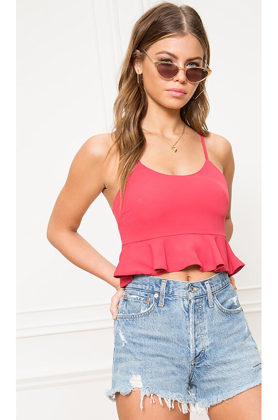 Image 1 of Belle Ruffle Cropped Tank in Berry