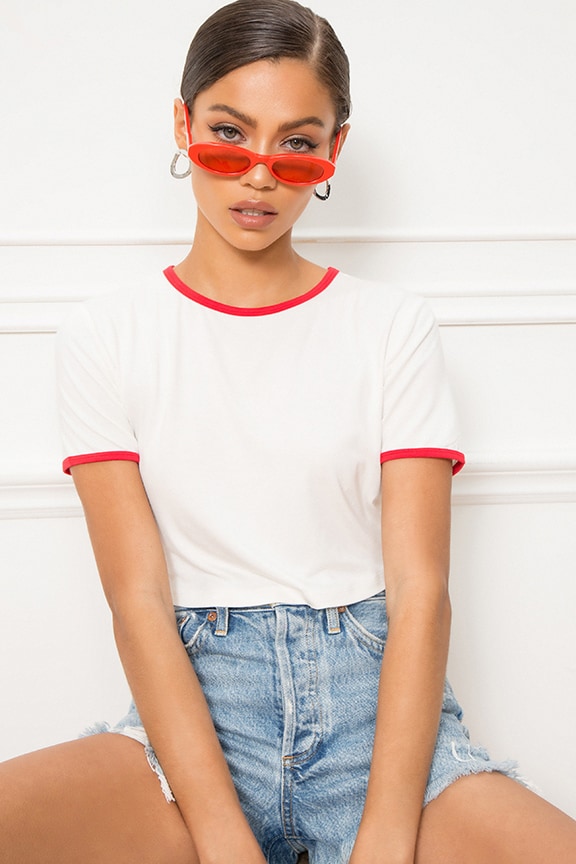 Image 1 of Anita Short Sleeve Top in White & Red
