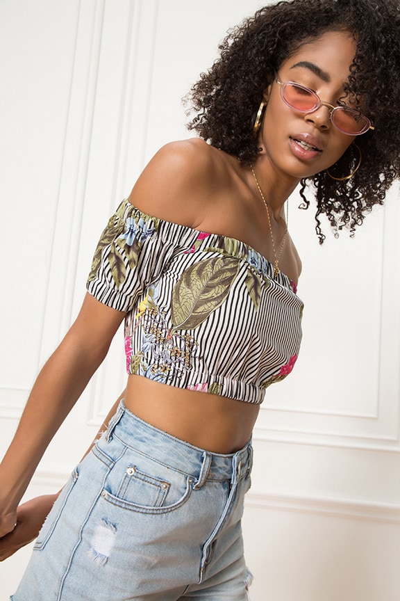 Image 1 of Carrie Crop Top in Floral Stripe