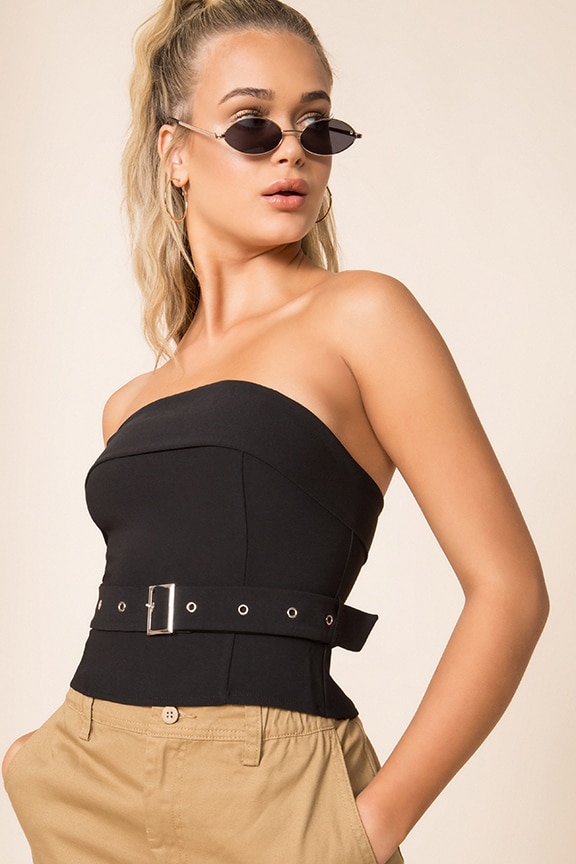 Image 1 of Moriah Strapless Belted Top in Black