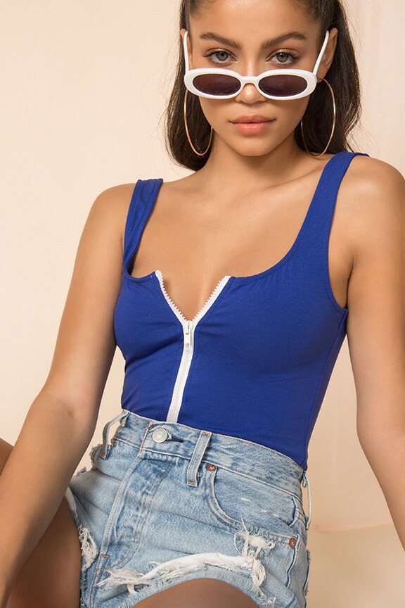 Image 1 of Candace Zip Bodysuit in Blue