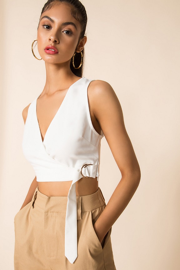 Image 1 of Janae Wrap Crop Top in White