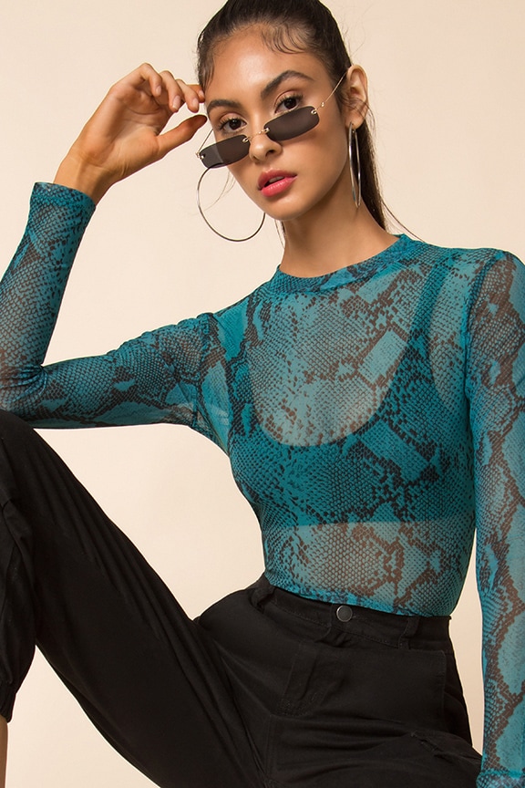 Image 1 of Shauna Mesh Top in Blue Snake