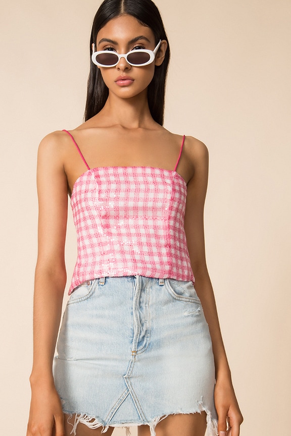 Image 1 of Cambria Tie Back Top in Pink Plaid