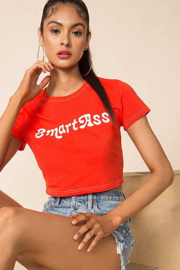 Image 1 of Alyssa Cropped Tee in Red & White