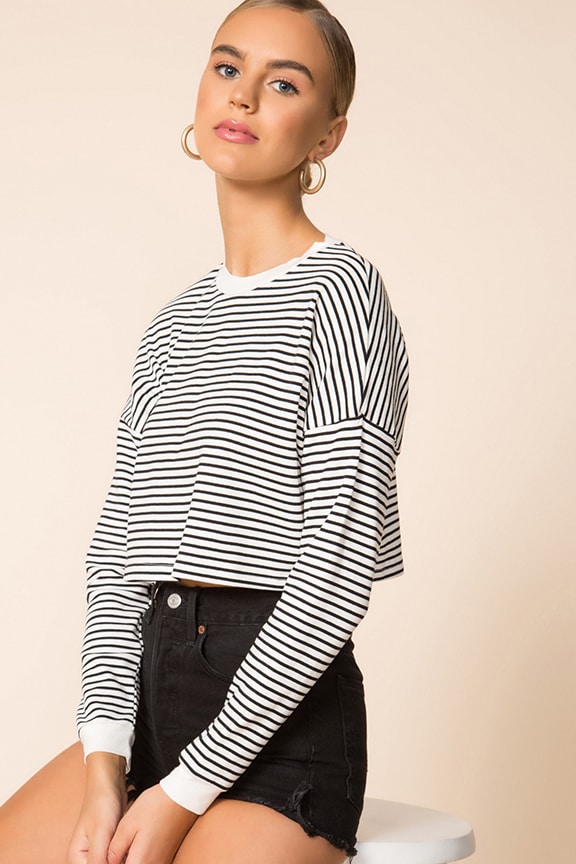 Image 1 of Grace Knit Stripe Top in Black & White Stripe