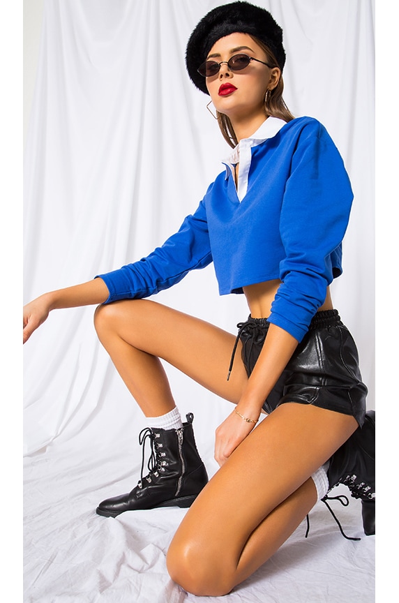 Image 1 of Zolee Cropped Polo Top in Cobalt