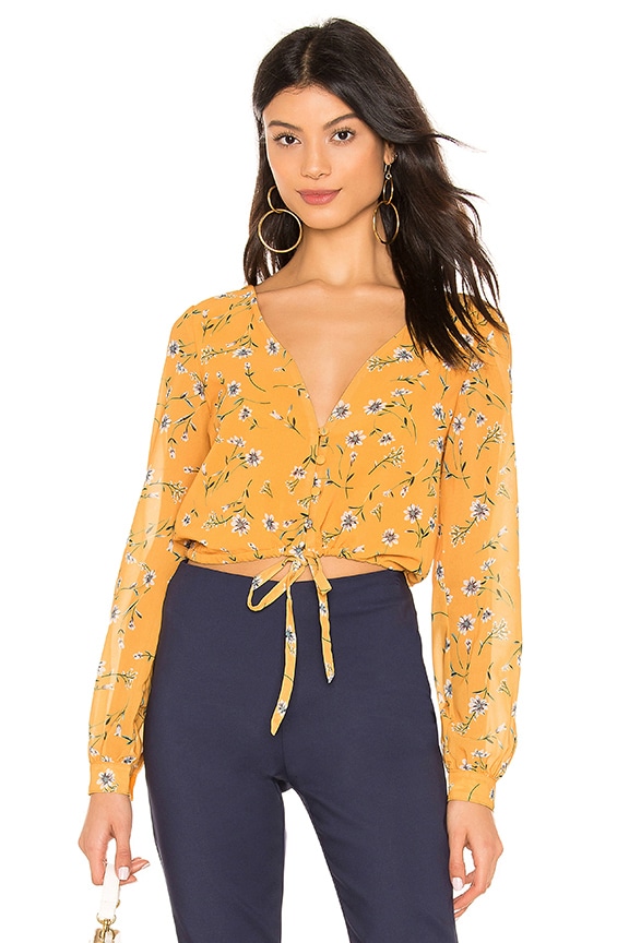 Image 1 of Selena Tie Front Top in Yellow Floral