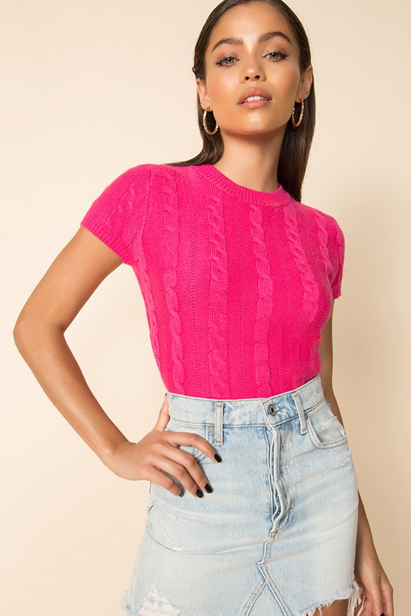 Image 1 of Demi Knit Crop Top in Hot Pink