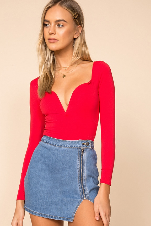 Image 1 of Margeret Sweetheart Bodysuit in Red