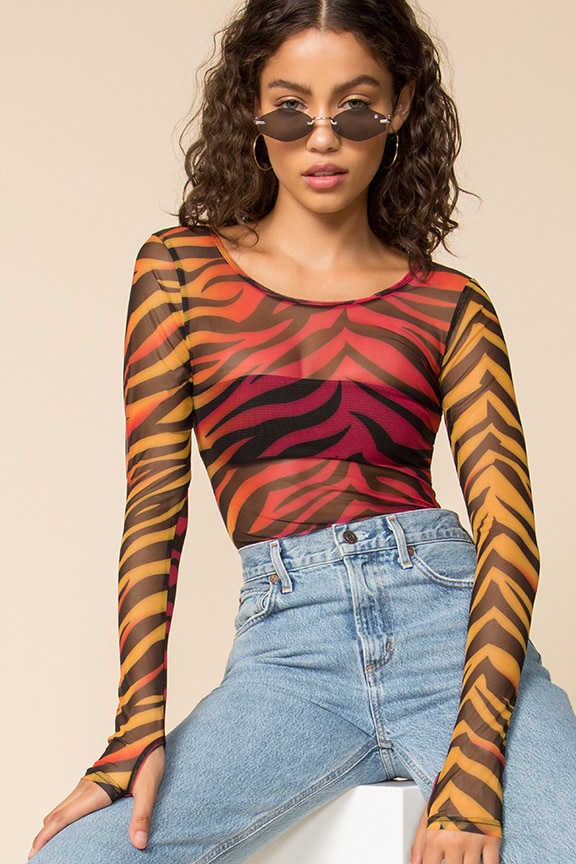 Image 1 of Trina Mesh Bodysuit in Tiger Multi