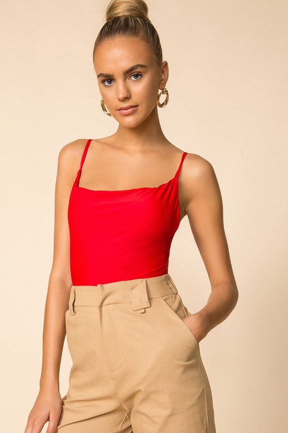 Image 1 of Missy Cowl Bodysuit in Red