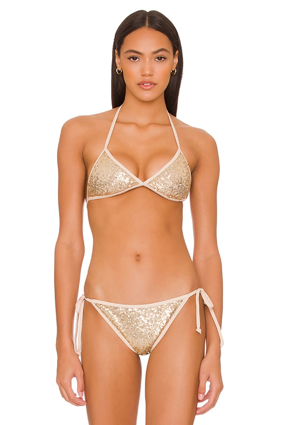 Image 1 of Chantell Sequin Bikini Top in Gold