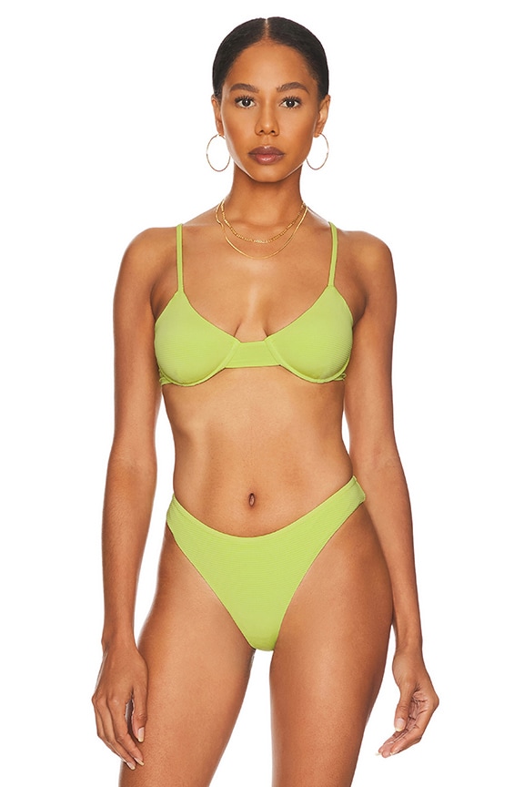 Image 1 of Nerina Rib Bikini Top in Neon Green