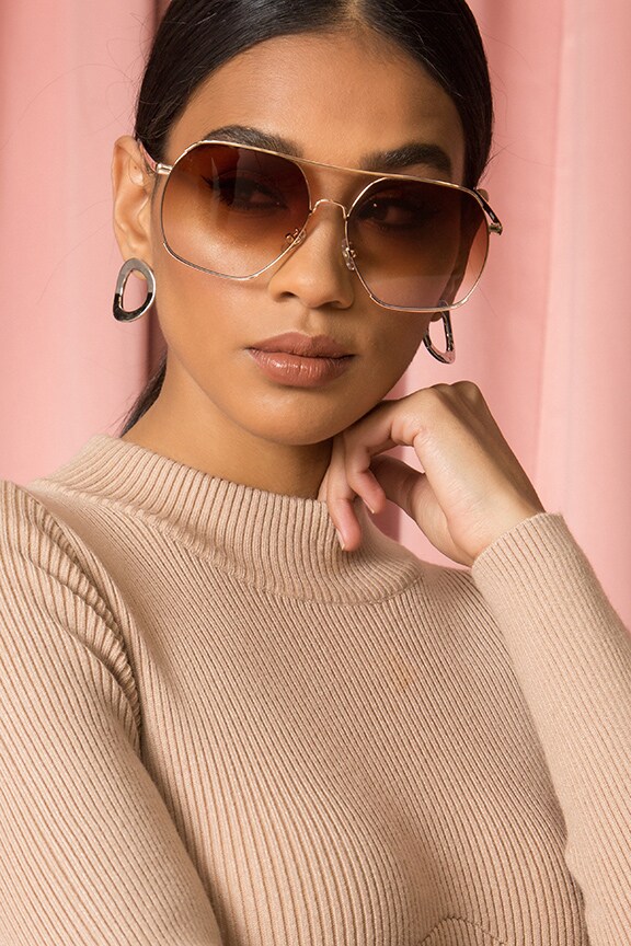 Image 1 of Geometric Sunglasses in Gold & Brown
