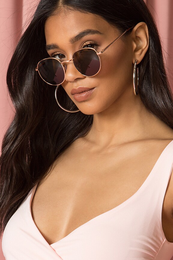 Image 1 of Round Sunglasses in Rose Gold & Brown