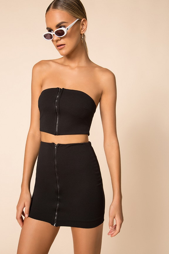 Image 1 of Strapless Zip Front Set in Black