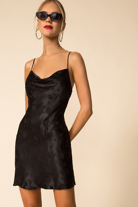 Image 1 of Embossed Cowl Neck Dress in Black