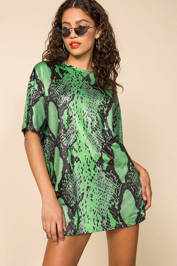 Image 1 of Snakeskin T-Shirt Dress in Green