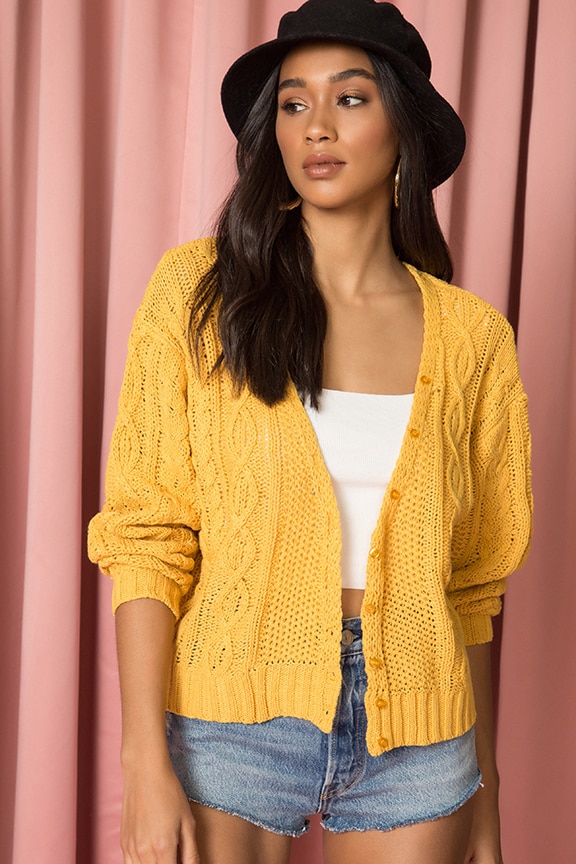Image 1 of Cable Knit Sweater in Yellow