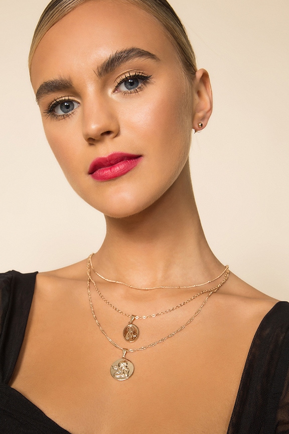 Image 1 of Stud & Angel Coin Layered Necklace Set in Gold