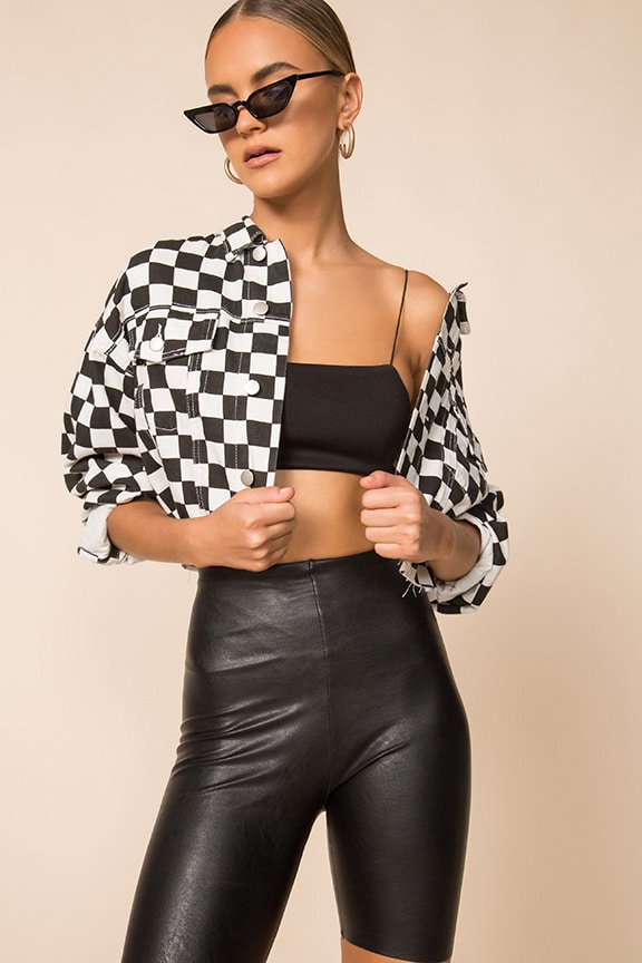 Image 1 of Cropped Trucker Jacket in Black & White