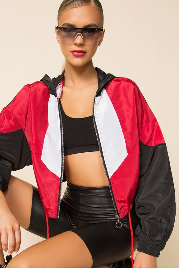 Image 1 of Colorblocked Cropped Jacket in Red
