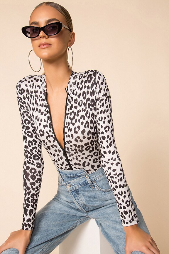 Image 1 of Zipper Bodysuit in Leopard Print