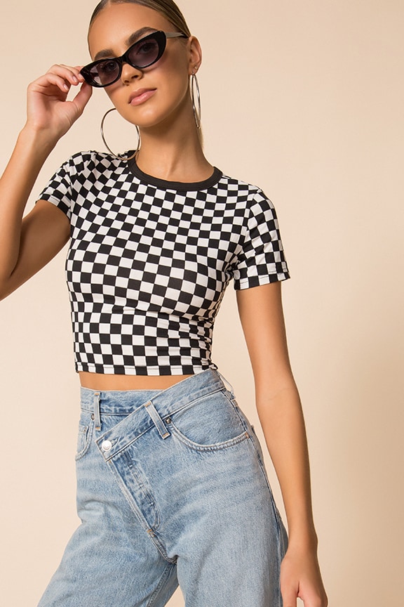 Image 1 of Short Sleeve Cropped Tee in Black & White