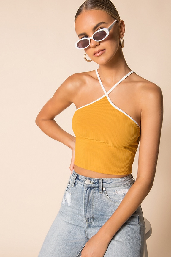 Image 1 of Ribbed Tank in Mustard