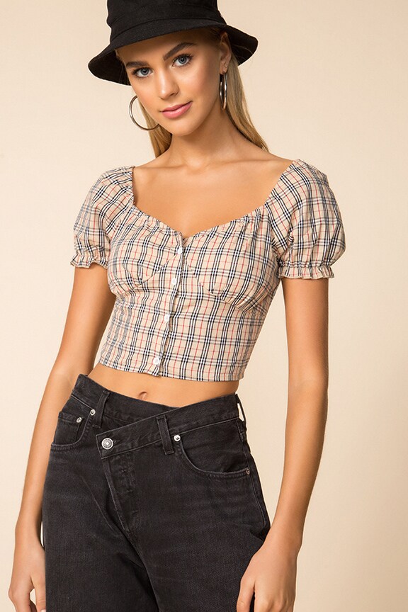 Image 1 of Cropped Blouse in Plaid