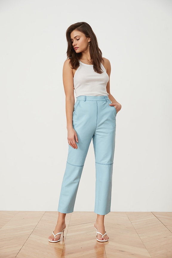 baby blue leather pants