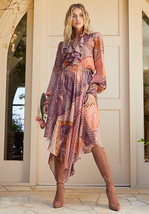 Ruffle Front Midi Dress