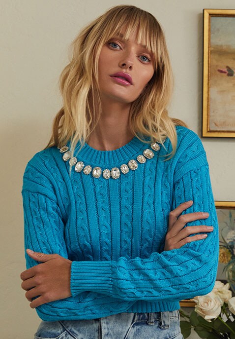 Cropped Cable Knit Sweater