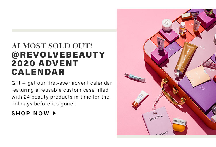 Almost Sold Out! @REVOLVEbeauty 2020 Advent Calendar. Gift + get our first-ever advent calendar featuring a reusable custom case filled with 24 beauty products in time for the holidays before it’s gone! Shop Now