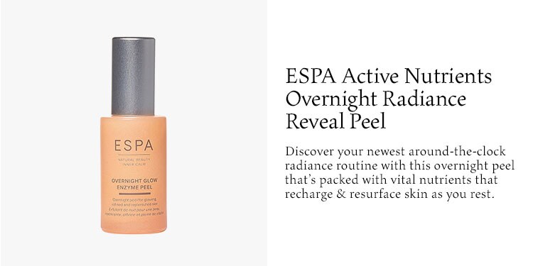 ESPA Active Nutrients Overnight Radiance Reveal Peel. Discover your newest around-the-clock radiance routine with this overnight peel that’s packed with vital nutrients that recharge & resurface skin as you rest.