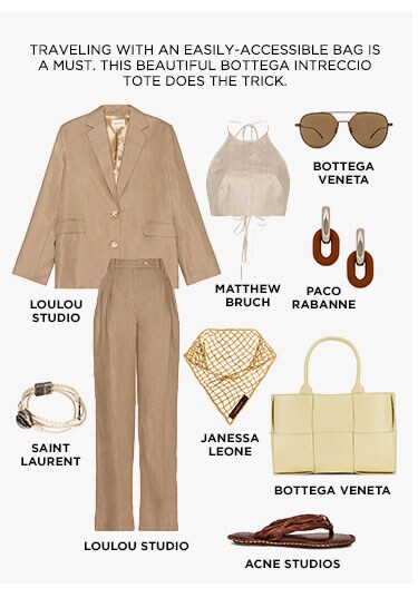 TRAVELING WITH AN EASILY-ACCESSIBLE BAG IS A MUST. THIS BEAUTIFUL BOTTEGA INTRECCIO TOTE DOES THE TRICK.