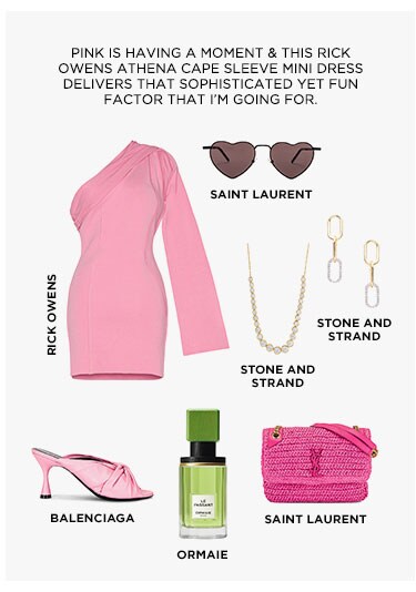 PINK IS HAVING A MOMENT & THIS RICK OWENS ATHENA CAPE SLEEVE MINI DRESS DELIVERS THAT SOPHISTICATED YET FUN FACTOR THAT I’M GOING FOR.