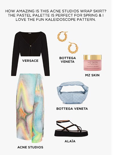HOW AMAZING IS THIS ACNE STUDIOS WRAP SKIRT? THE PASTEL PALETTE IS PERFECT FOR SPRING & I LOVE THE FUN KALEIDOSCOPE PATTERN.