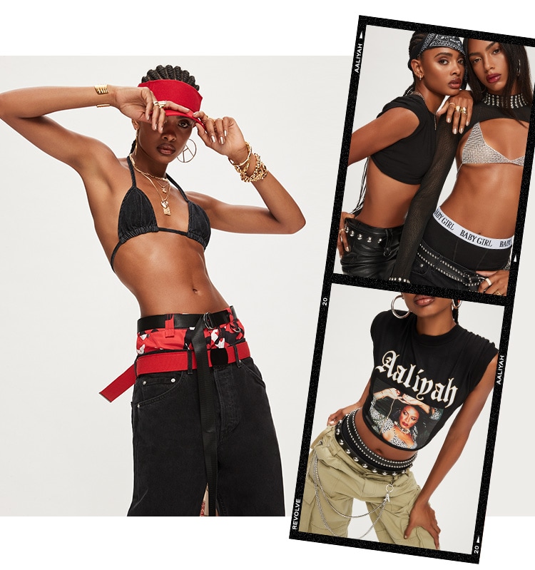 Aaliyah x REVOLVE. In tribute to the life & legacy of the Princess of R&B, we’re commemorating Aaliyah’s 20th anniversary with a capsule collection inspired by her effortlessly cool, sexy-meets-tomboy aesthetic of the late ‘90s and early 2000s. Shop the collection.