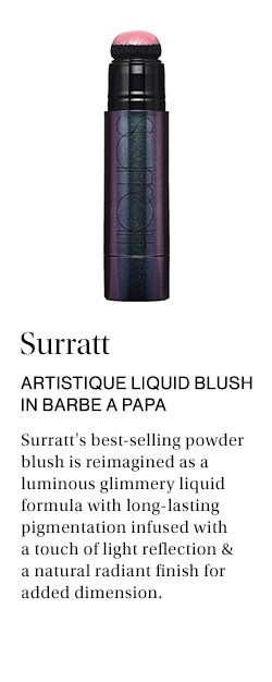 Surratt Artistique Liquid Blush in Barbe A Papa: Surratt's best-selling powder blush is reimagined as a luminous glimmery liquid formula with long-lasting pigmentation infused with a touch of light reflection & a natural radiant finish for added dimension.