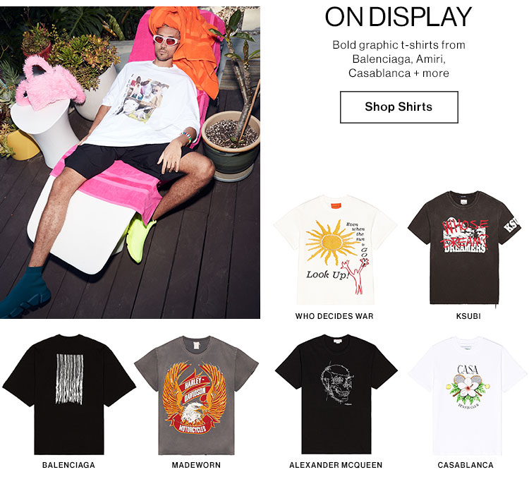 On Display Bold graphic t-shirts from Balenciaga, Amiri, Casablanca + MORE Shop Shirts