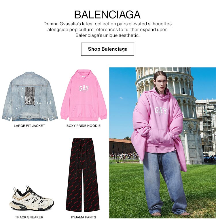 Demna Gvasalia’s latest collection pairs elevated silhouettes alongside pop culture references to further expand upon Balenciaga’s unique aesthetic. Shop Balenciaga