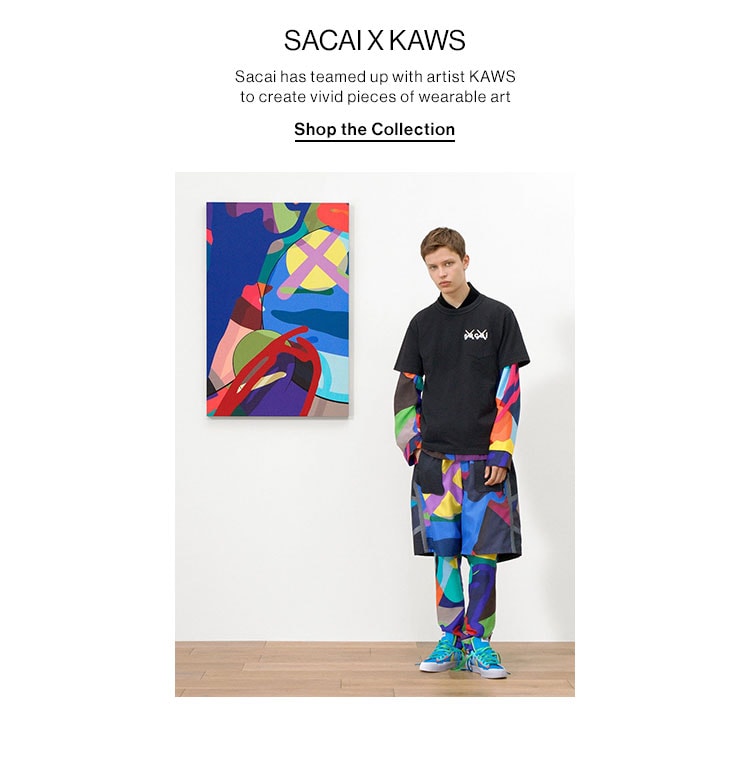 Sacai X KAWS. Sacai has teamed up with artist KAWS to create vivid pieces of wearable art. Shop the Collection