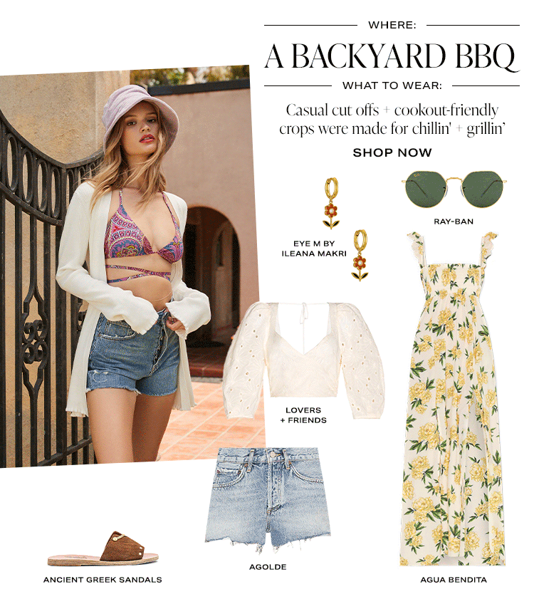 Where: A Backyard BBQ / What to Wear: Casual cut offs + cookout-friendly crops were made for chillin' + grillin’. Shop Now