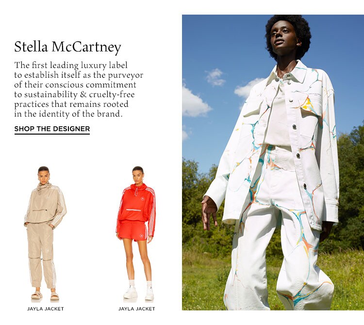 Stella McCartney. The first leading luxury label to establish itself as the purveyor of their conscious commitment to sustainability & cruelty-free practices that remains rooted in the identity of the brand. Shop the Designer