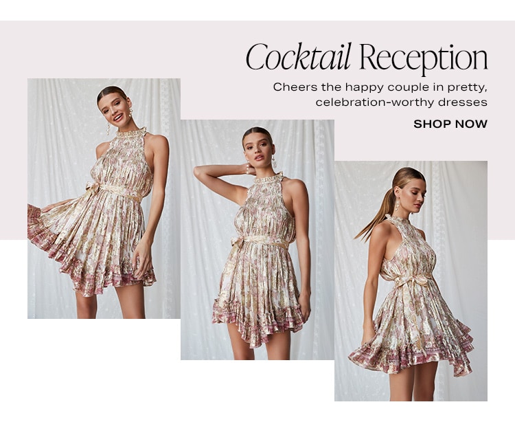 Cocktail Reception. Cheers the happy couple in pretty, celebration-worthy dresses. Shop Now