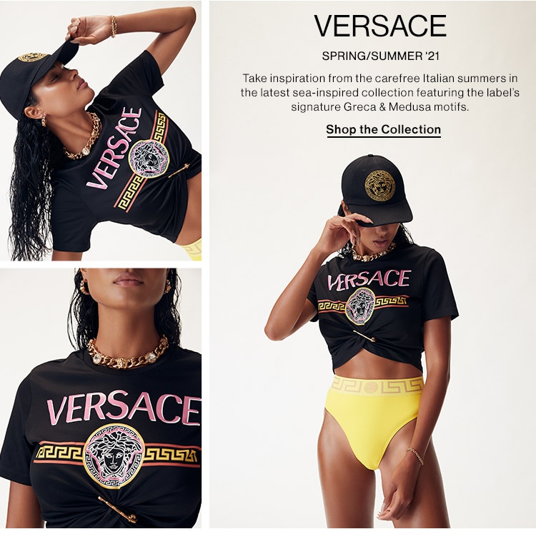 Versace Spring/Summer ‘21: Take inspiration from the carefree Italian summers in the latest sea-inspired collection featuring the label’s signature Greca & Medusa motifs. Shop the Collection